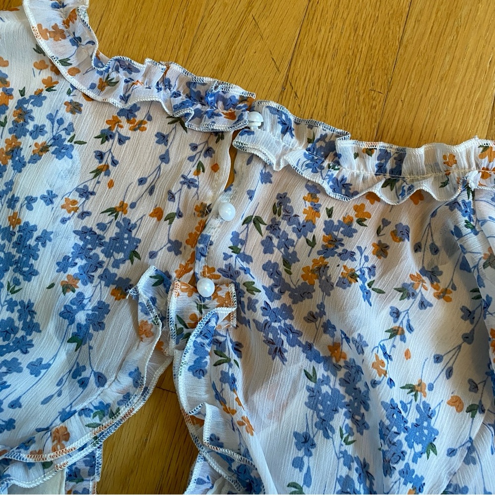 Blue, Orange, and White Floral Long Sleeve Dress Medium - Picture 4 of 5